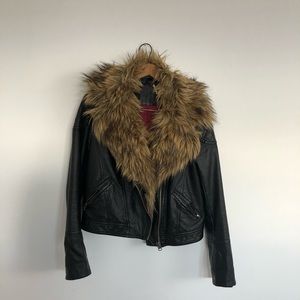 Free People Vegan Leather Jacket with Fur Collar